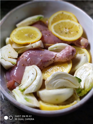 pollo arrosto con finocchi e pompelmo(o clementine)